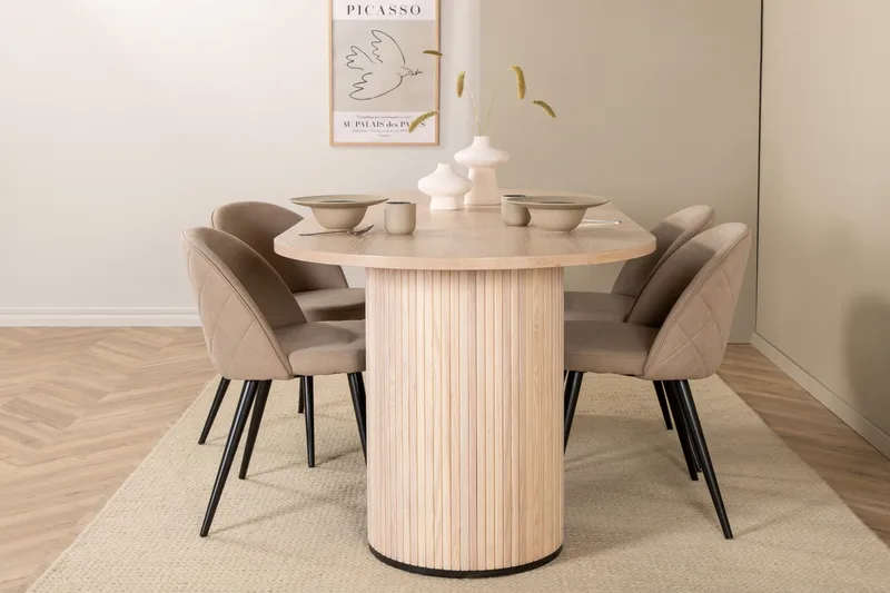 Biana Matgrupp 200 cm Oval inkl 4 Velvets Stolar - Beige/Svart - Möbler - Bord & matgrupp - Matgrupp