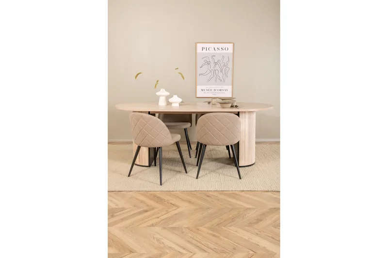 Biana Matgrupp 200 cm Oval inkl 4 Velvets Stolar - Beige/Svart - Möbler - Bord & matgrupp - Matgrupp