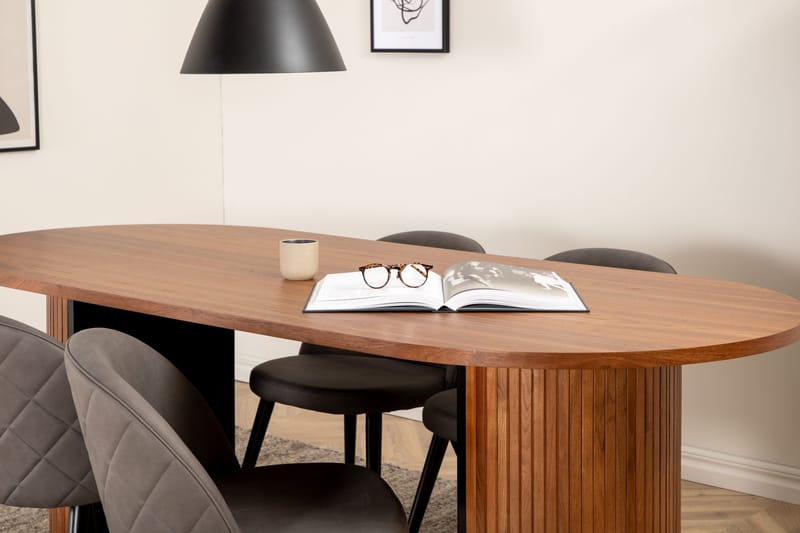 Biana Matgrupp 200 cm Oval inkl 4 Velvets Stolar - Valnötsbrun/Grå/Svart - Möbler - Bord & matgrupp - Matgrupp