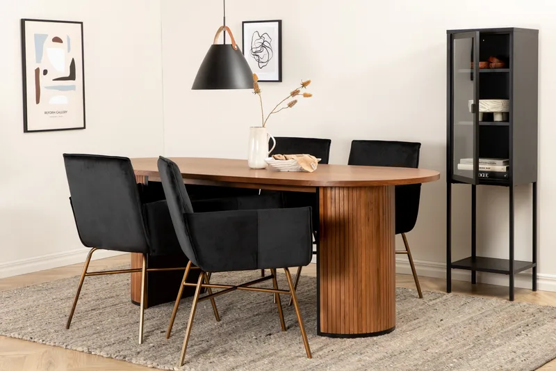 Biana Matgrupp 200 cm Oval inkl 4 Pipi Stolar, Valnötsbrun/Svart/Kopper