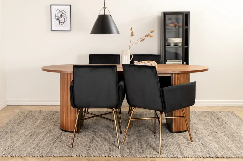 Biana Matgrupp 200 cm Oval inkl 4 Pipi Stolar - Valnötsbrun/Svart/Kopper - Möbler - Bord & matgrupp - Matgrupp