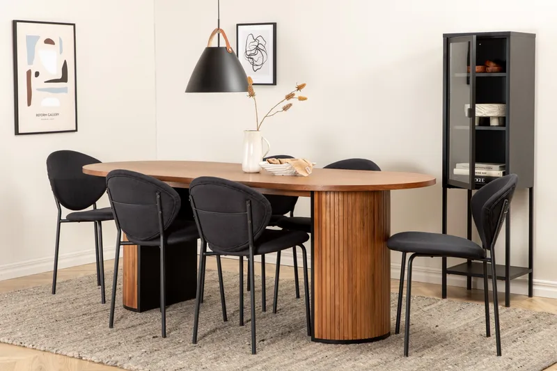 Biana Matgrupp 200 cm Oval inkl 6 Moncoll Stolar, Valnöt/Svart
