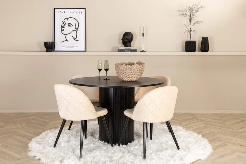 Bianca runt matbord med 4st Velvet matstol