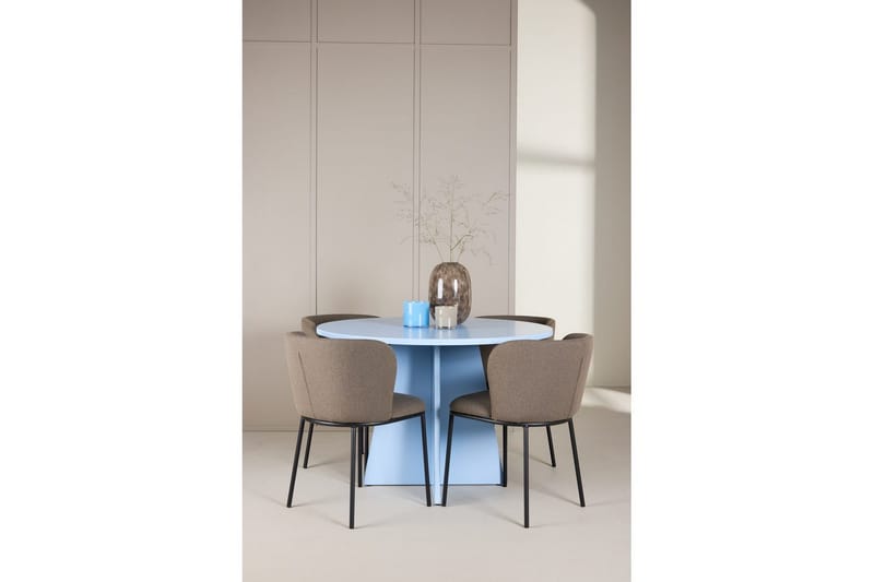 Matgrupp Bootcut Runt 110 cm Babyblå med 4st Edina Stolar Svart / Brun - Svart / Brun - Möbler - Bord & matgrupp - Matgrupp