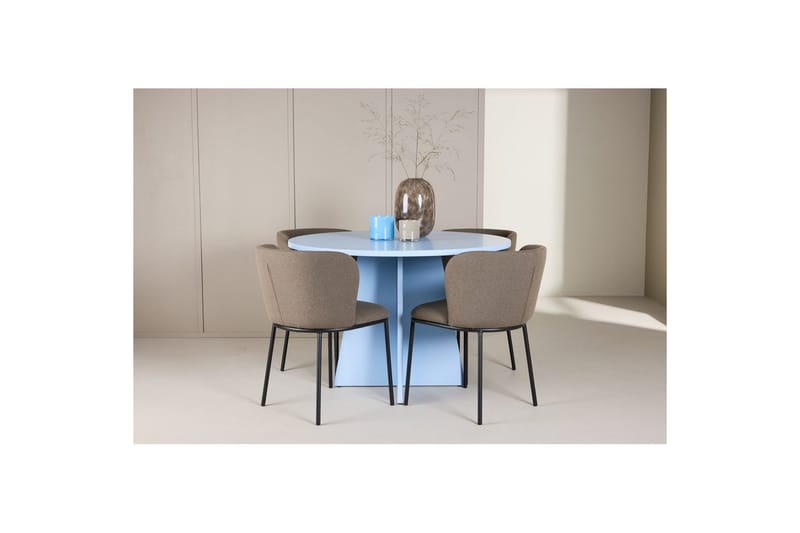 Matgrupp Bootcut Runt 110 cm Babyblå med 4st Edina Stolar Svart / Brun - Svart / Brun - Möbler - Bord & matgrupp - Matgrupp