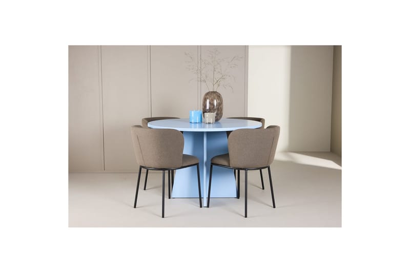 Matgrupp Bootcut Runt 110 cm Babyblå med 4st Edina Stolar Svart / Brun - Svart / Brun - Möbler - Bord & matgrupp - Matgrupp