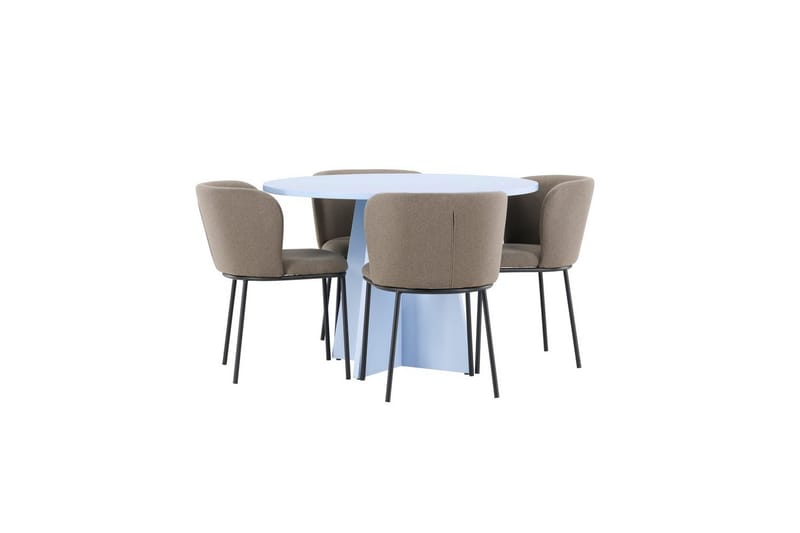 Matgrupp Bootcut Runt 110 cm Babyblå med 4st Edina Stolar Svart / Brun - Svart / Brun - Möbler - Bord & matgrupp - Matgrupp