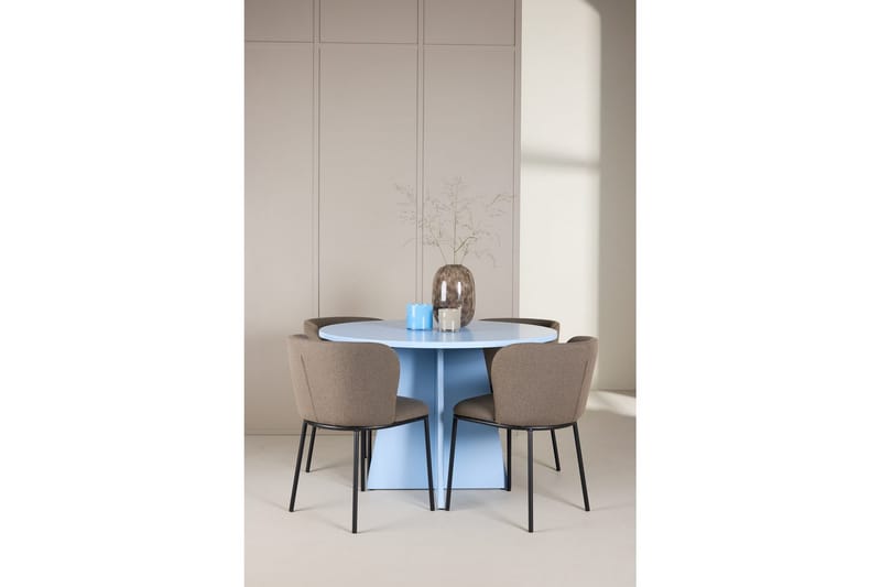 Matgrupp Bootcut Runt 110 cm Babyblå med 4st Edina Stolar Svart / Brun - Svart / Brun - Möbler - Bord & matgrupp - Matgrupp