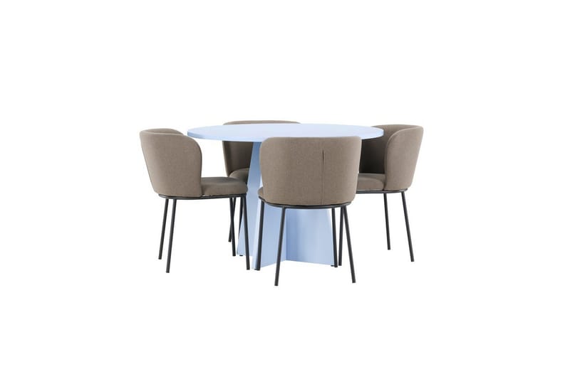 Matgrupp Bootcut Runt 110 cm Babyblå med 4st Edina Stolar Svart / Brun - Svart / Brun - Möbler - Bord & matgrupp - Matgrupp