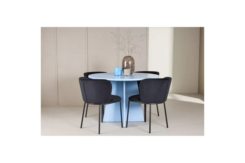 Matgrupp Bootcut Runt 110 cm Babyblå med 4st Edina Stolar Svart - Svart - Möbler - Bord & matgrupp - Matgrupp