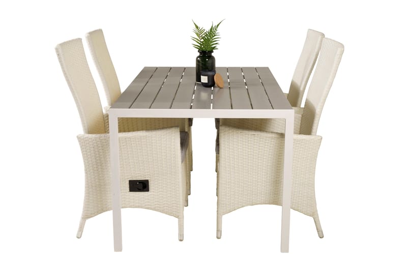 Buitepos Matgrupp inkl 4 Kasika Karmstolar - Polywood/Vit - Utemöbler & utemiljö - Utegrupp - Matgrupp utomhus