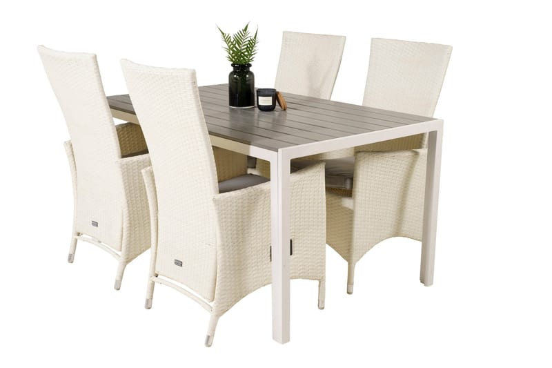 Buitepos Matgrupp inkl 4 Kasika Karmstolar - Polywood/Vit - Utemöbler & utemiljö - Utegrupp - Matgrupp utomhus