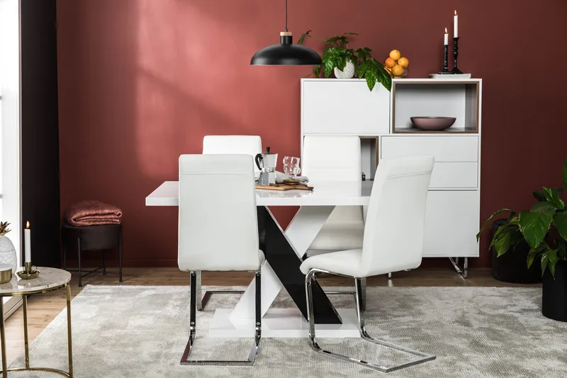 Cesi Matgrupp 140 cm med 4 Cibus Stol - Vit/Svart/Svart PU/Krom - Möbler - Bord & matgrupp - Matgrupp