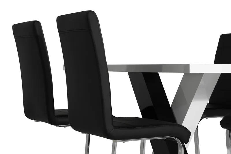 Cesi Matgrupp 140 cm med 4 Cibus Stol - Vit/Svart/Svart PU/Krom - Möbler - Bord & matgrupp - Matgrupp
