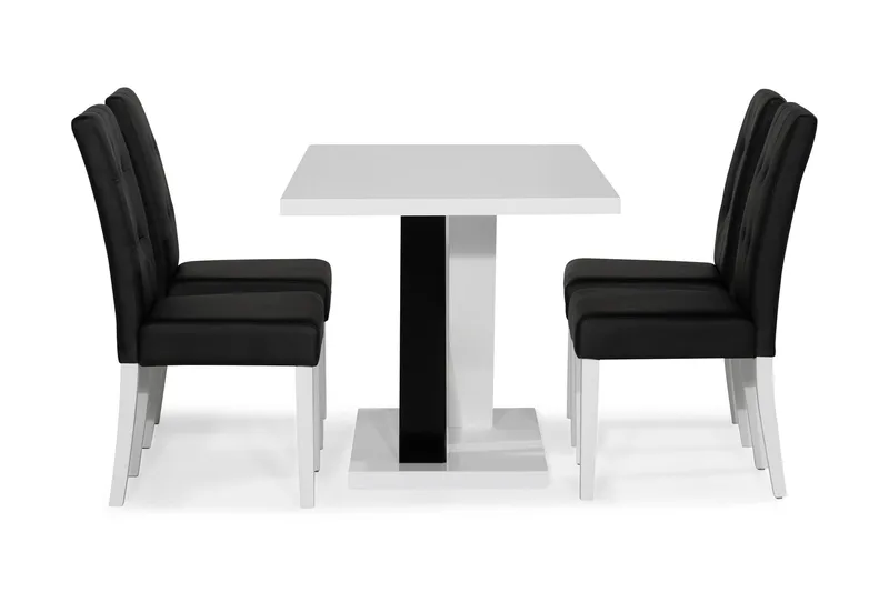 Cesi Matgrupp 140 cm med 4 Viktor Stol - Vit/Svart/Svart PU - Möbler - Bord & matgrupp - Matgrupp