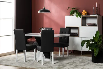 Cesi Matgrupp 140 cm med 4 Viktor Stol - Vit/Svart/Svart PU - Möbler - Bord & matgrupp - Matgrupp