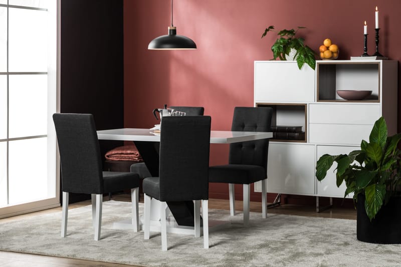 Cesi Matgrupp 140 cm med 4 Viktor Stol - Vit/Svart/Svart PU - Möbler - Bord & matgrupp - Matgrupp