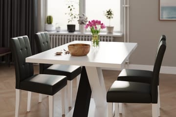 Cesi Matgrupp 140 cm med 4 Viktor Stol - Vit/Svart/Svart PU - Möbler - Bord & matgrupp - Matgrupp