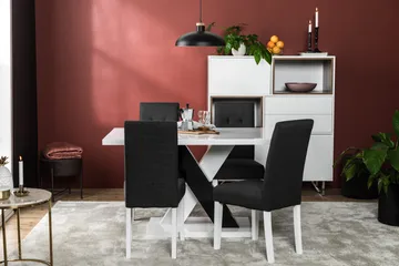 Cesi Matgrupp 140 cm med 4 Viktor Stol - Vit/Svart/Svart PU - Möbler - Bord & matgrupp - Matgrupp