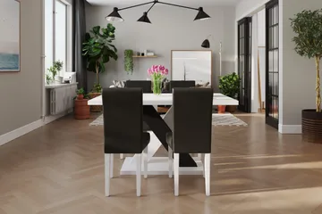 Cesi Matgrupp 140 cm med 4 Viktor Stol - Vit/Svart/Svart PU - Möbler - Bord & matgrupp - Matgrupp