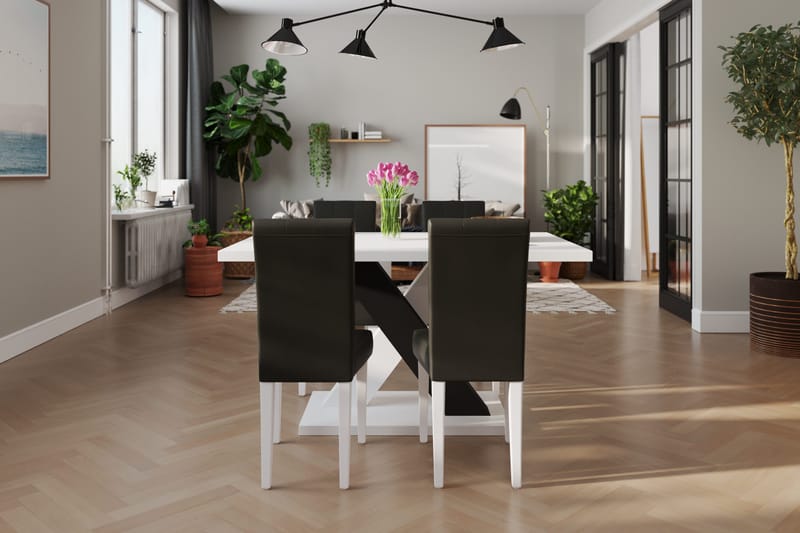 Cesi Matgrupp 140 cm med 4 Viktor Stol - Vit/Svart/Svart PU - Möbler - Bord & matgrupp - Matgrupp