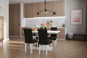 Cesi Matgrupp 140 cm med 4 Viktor Stol - Vit/Svart/Svart PU - Möbler - Bord & matgrupp - Matgrupp