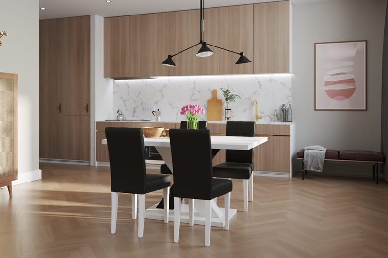 Cesi Matgrupp 140 cm med 4 Viktor Stol - Vit/Svart/Svart PU - Möbler - Bord & matgrupp - Matgrupp