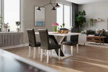 Cesi Matgrupp 140 cm med 4 Viktor Stol - Vit/Svart/Svart PU - Möbler - Bord & matgrupp - Matgrupp