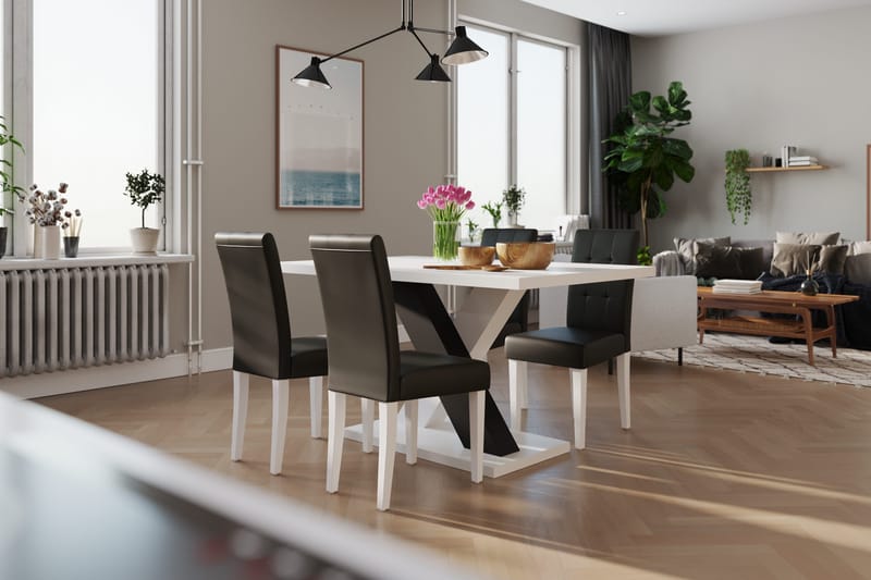 Cesi Matgrupp 140 cm med 4 Viktor Stol - Vit/Svart/Svart PU - Möbler - Bord & matgrupp - Matgrupp