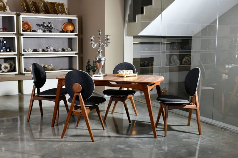 Charbel Matgrupp 160 cm med 4 matstolar - Valnöt/Antracit - Möbler - Bord & matgrupp - Matgrupp