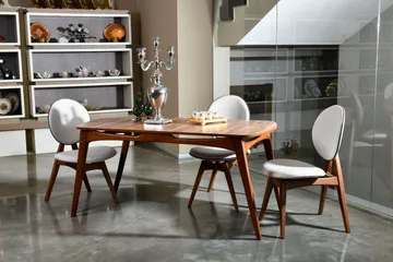 Charbel Matgrupp 160 cm med 4 matstolar - Valnöt/Cream - Möbler - Bord & matgrupp - Matgrupp