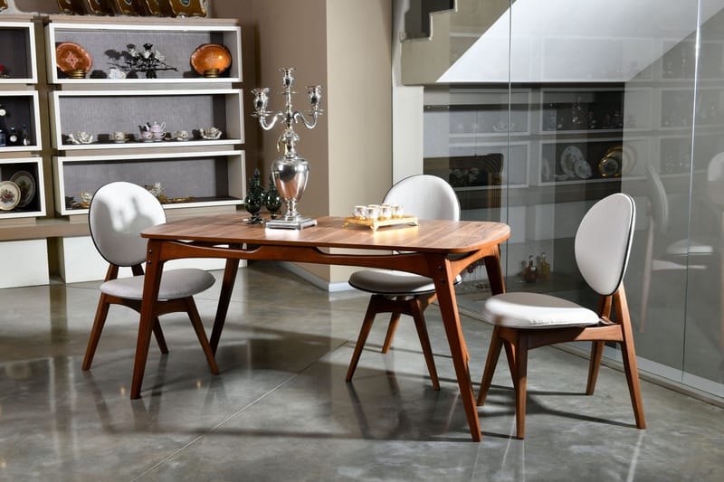 Charbel Matgrupp 160 cm med 4 matstolar - Valnöt/Cream - Möbler - Bord & matgrupp - Matgrupp