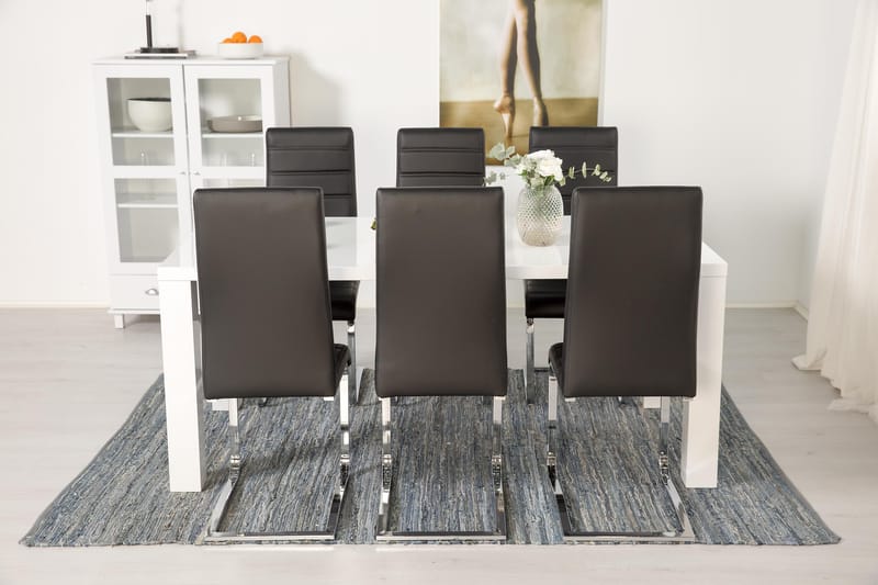 Cibus Matgrupp 180 cm med 6 Stolar - Vit/Svart Konstläder - Möbler - Bord & matgrupp - Matgrupp