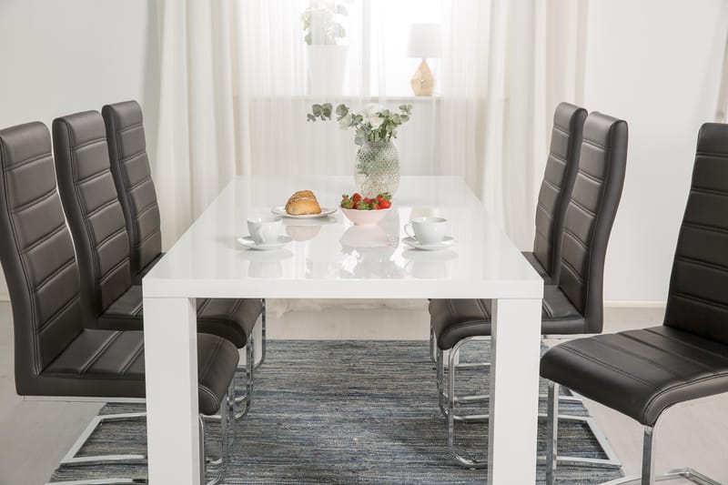 Cibus Matgrupp 180 cm med 6 Stolar - Vit/Svart Konstläder - Möbler - Bord & matgrupp - Matgrupp