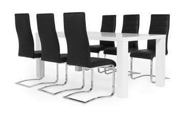 Cibus Matgrupp 180 cm med 6 Stolar - Vit/Svart Konstläder - Möbler - Bord & matgrupp - Matgrupp