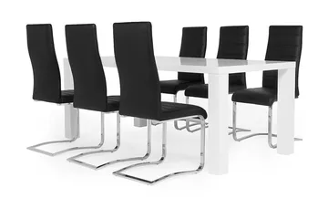 Cibus Matgrupp 180 cm med 6 Stolar - Vit/Svart Konstläder - Möbler - Bord & matgrupp - Matgrupp