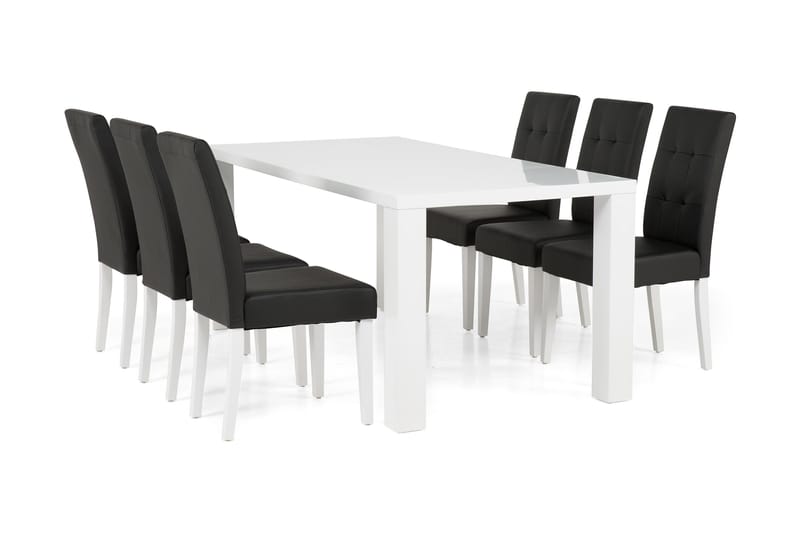 Cibus Matgrupp 180 cm med 6 Viktor Stol, Vit/Svart
