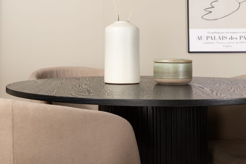Matgrupp Cinaba 110 cm Rund inkl 4 Beraid Stolar - Svart/Beige - Matgrupp
