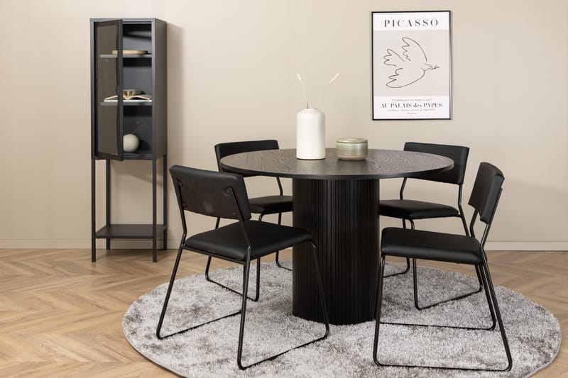 Matgrupp Cinaba 110 cm Rund inkl 4 Kenten Stolar - Svart/Konstläder - Matgrupp