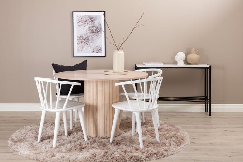 Matgrupp Cinaba 110 cm Rund inkl 4 Sturla Stolar - Beige/Vit - Matgrupp