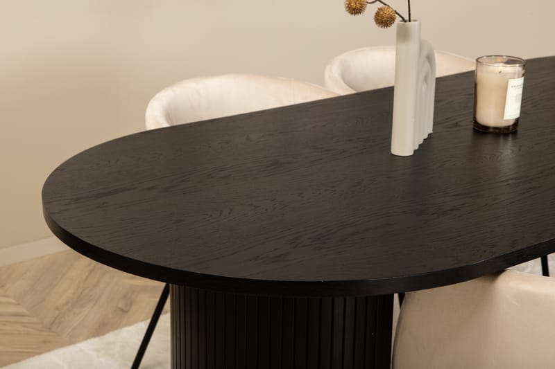 Matgrupp Cinaba 200 cm Oval inkl 4 Beraid Sammetsstolar - Svart/Beige - Matgrupp