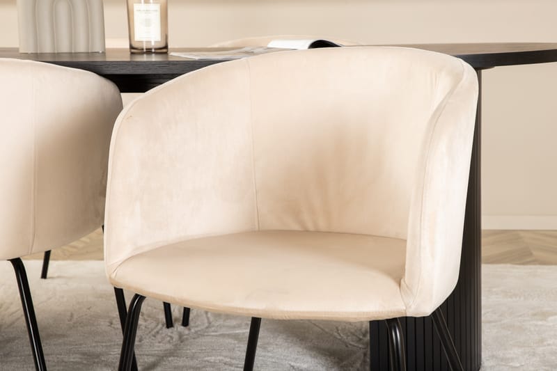 Matgrupp Cinaba 200 cm Oval inkl 4 Beraid Sammetsstolar - Svart/Beige - Matgrupp