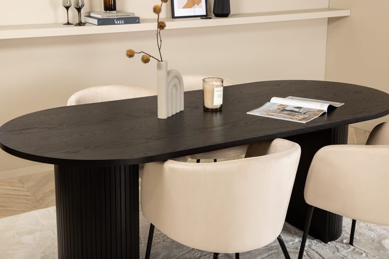 Matgrupp Cinaba 200 cm Oval inkl 4 Beraid Sammetsstolar - Svart/Beige - Matgrupp