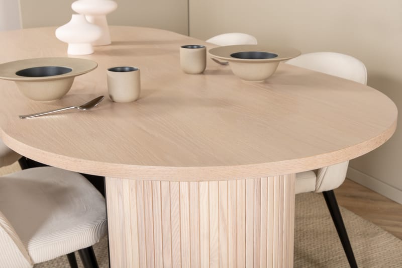 Matgrupp Cinaba 200 cm Oval inkl 4 Chantor Manchesterstolar - Beige/Svart/Beige - Matgrupp