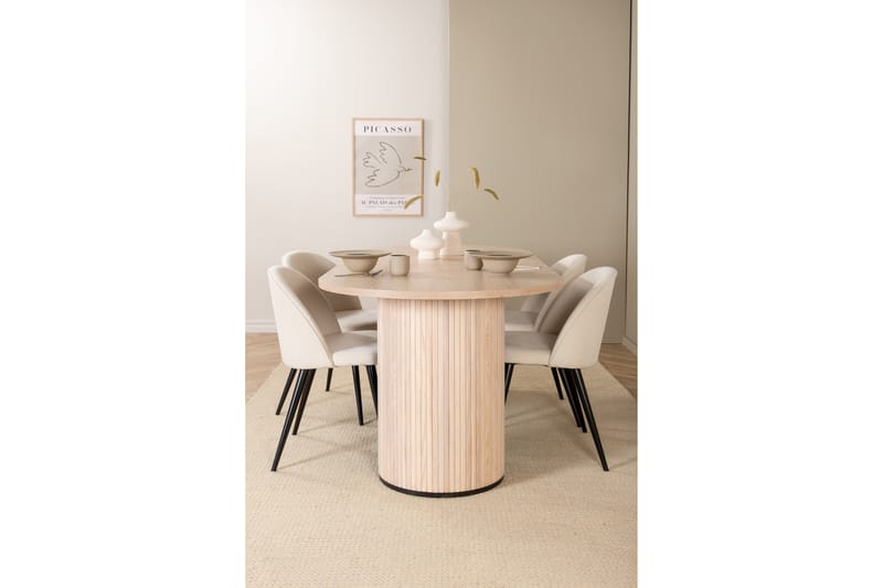Matgrupp Cinaba 200 cm Oval inkl 4 Chantor Manchesterstolar - Beige/Svart/Beige - Matgrupp