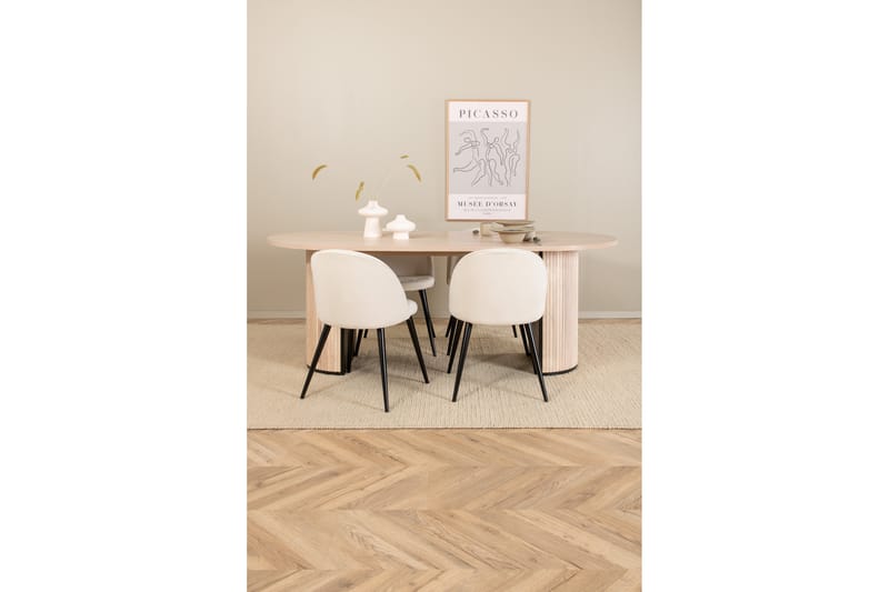 Matgrupp Cinaba 200 cm Oval inkl 4 Chantor Manchesterstolar - Beige/Svart/Beige - Matgrupp
