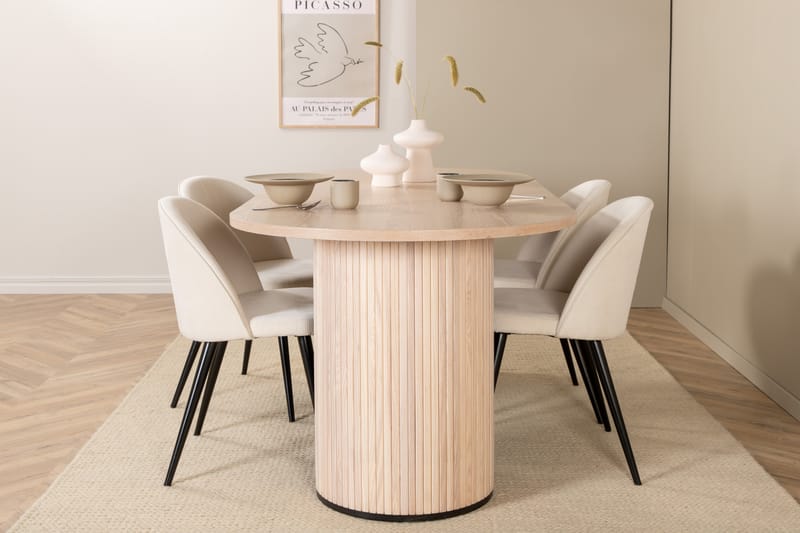 Matgrupp Cinaba 200 cm Oval inkl 4 Chantor Manchesterstolar - Beige/Svart/Beige - Matgrupp
