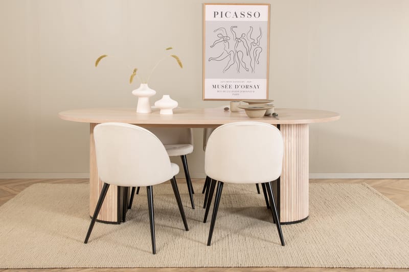 Matgrupp Cinaba 200 cm Oval inkl 4 Chantor Manchesterstolar - Beige/Svart/Beige - Matgrupp