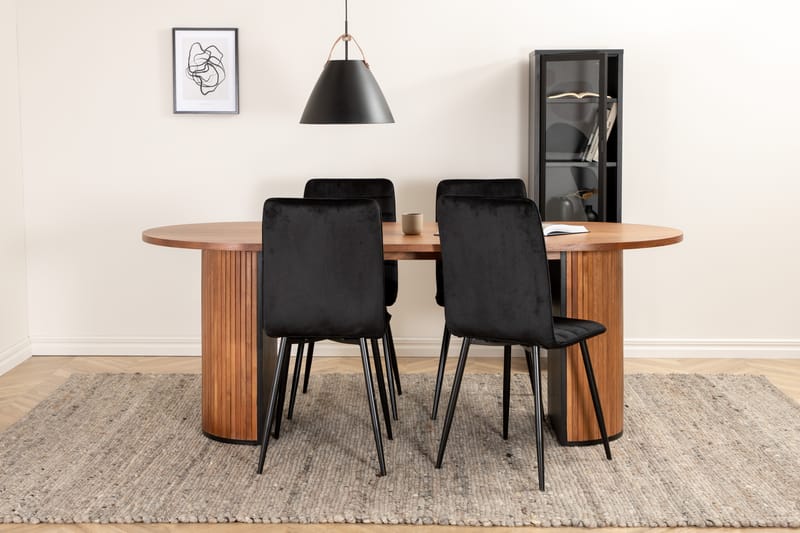 Matgrupp Cinaba 200 cm Oval inkl 4 Donmon Sammetsstolar - Valnötsbrun/Svart - Matgrupp