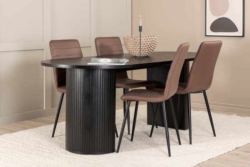 Matgrupp Cinaba 200 cm Oval inkl 4 Donmon Stolar - Svart/Brun - Matgrupp